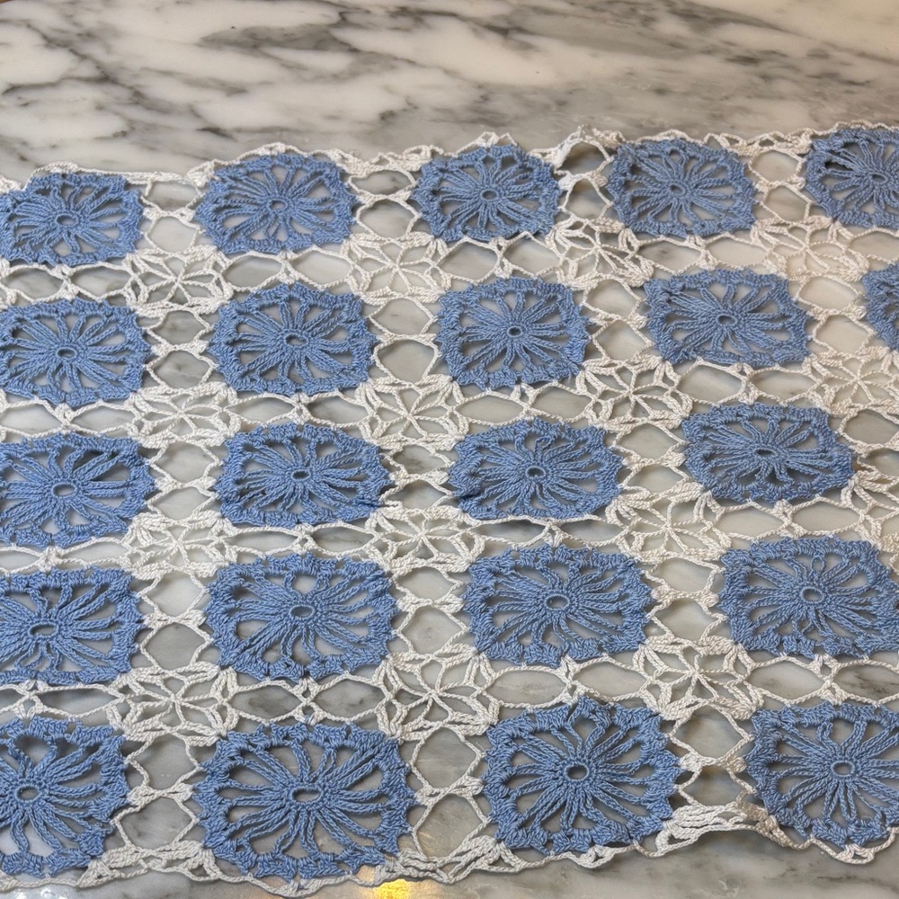 Handmade Blue & White Crochet Table Runner